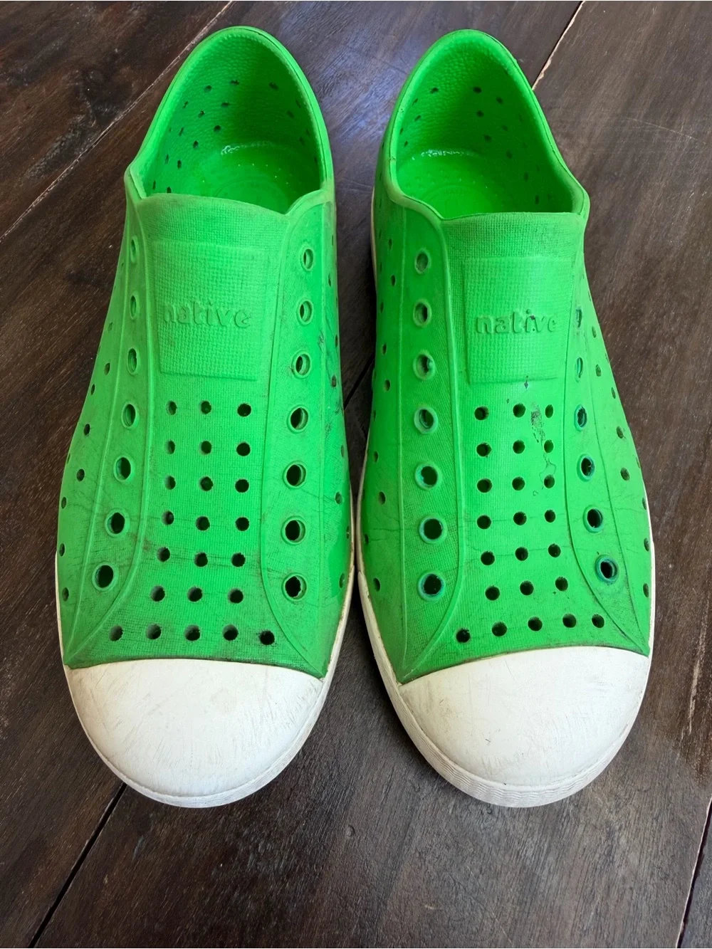 Native Kids Slip-On Water Shoes in Green with White Toe